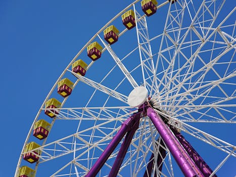 pexels photo 5227105 5227105 Vibrant Ferris wheel in Geelong, Australia, showcasing bright colors against a perfect blue sky.